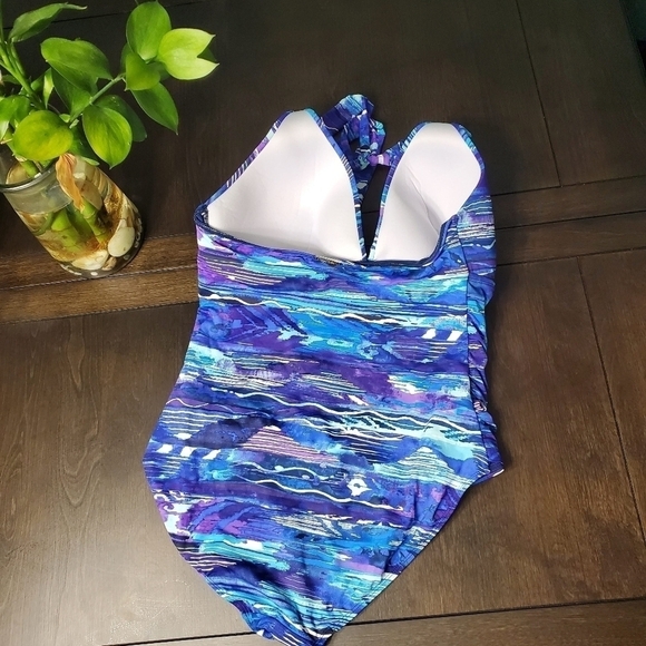 Ralph Lauren blue one piece lined Multicolored haltered swimsuit - Picture 3 of 4